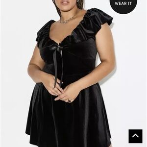 Black Velvet Dress with Flutter Sleeves
